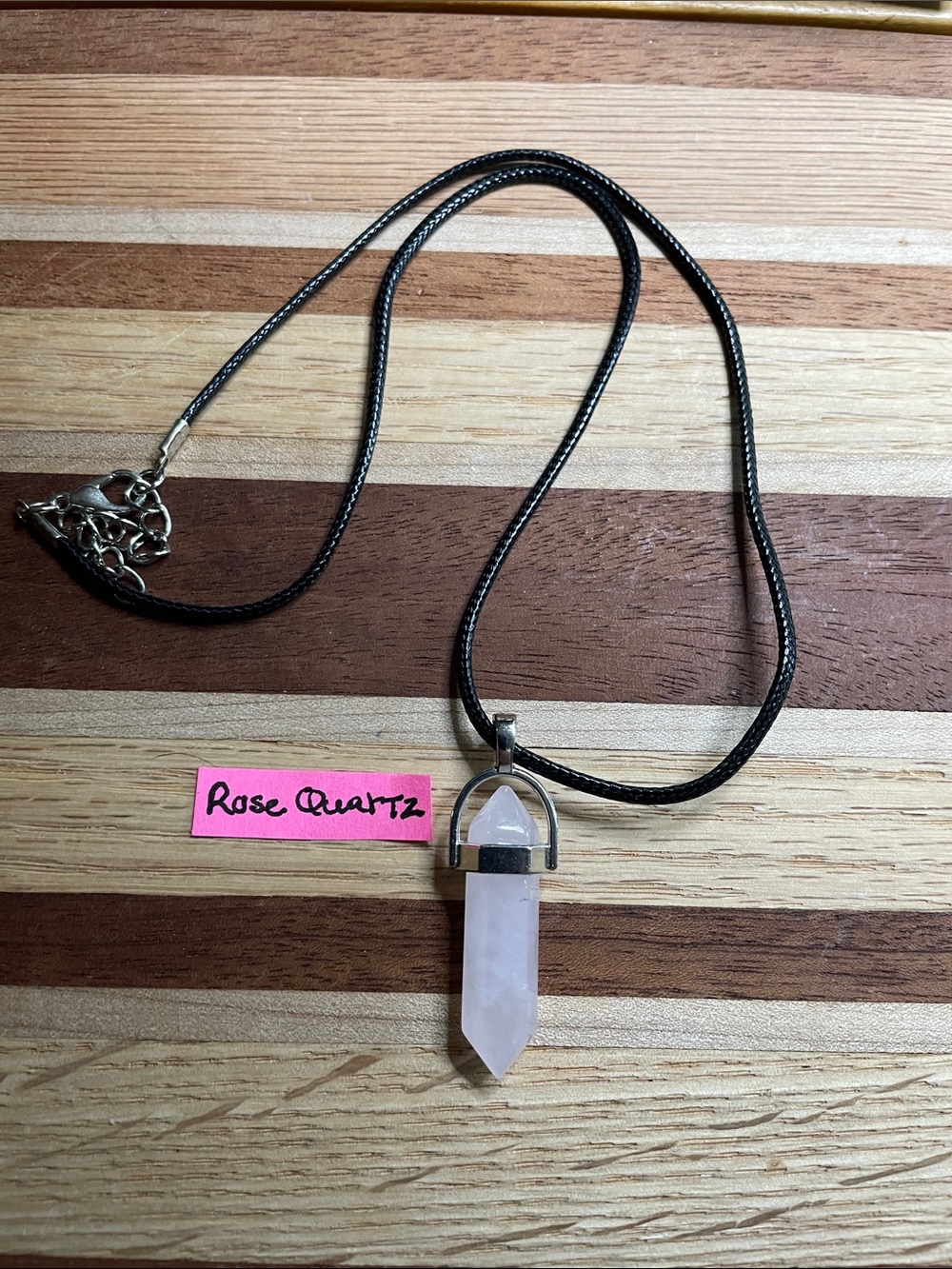 NEW Rose Quartz Crystal on an adjustable black cord